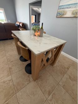 Solid wood & stone dining table