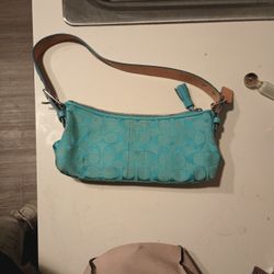 RARE Vintage Leather Coach Baguette Purse In Turquoise