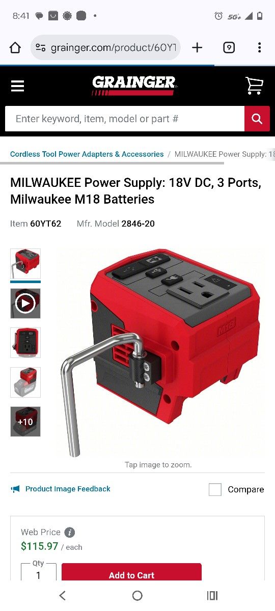 Milwaukee 18 Volt 3 Ports Power Supply M18 Battery Compatible