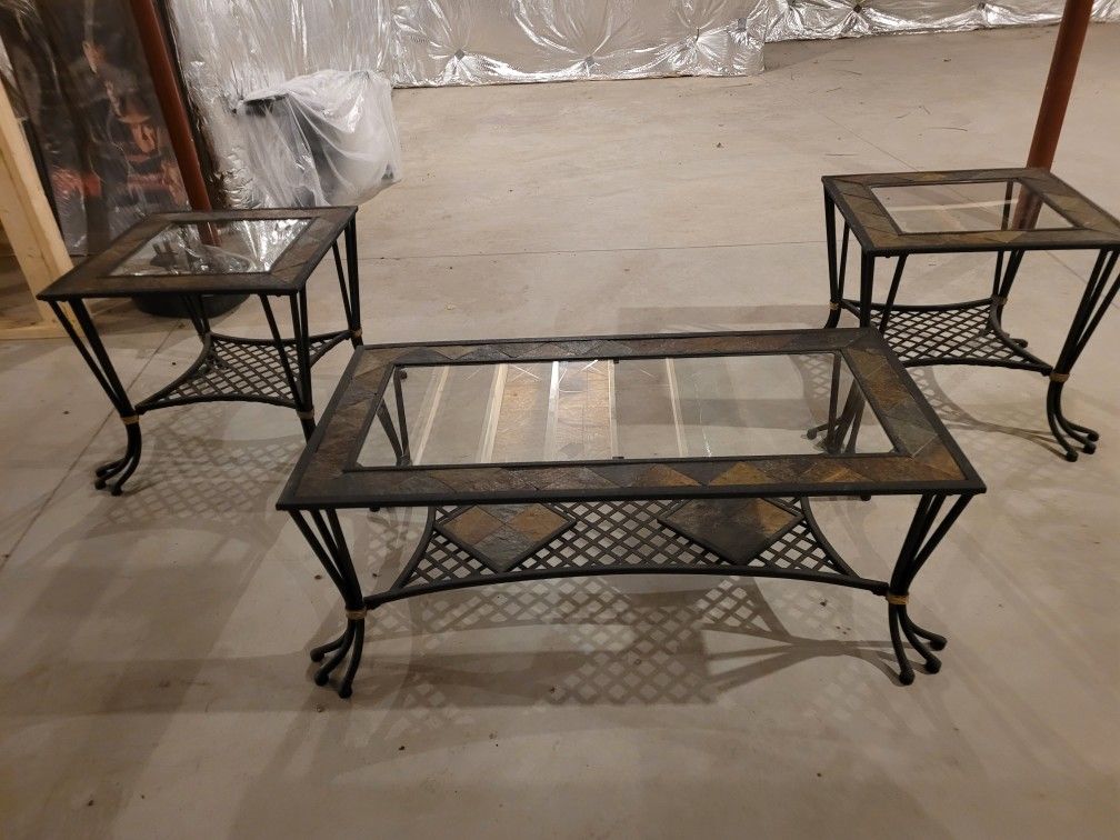Cast Iron  Coffee Table w/Matching End Tables
