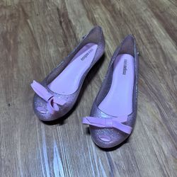 Mini Melissa Girls Size 2 Shoes Mini Ultragirl Pink Bows Peep Toe Ballet Flat Gi