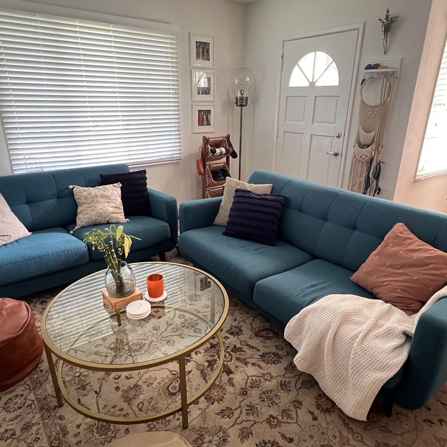 2 Piece Blue Mid-Century Modern Sofa And Loveseat Set