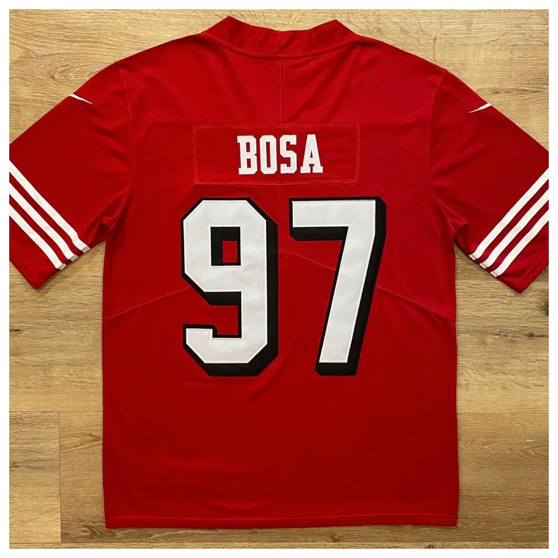 49ers Jersey QUALITY Nick Bosa Red Authentic Style Captain Patch Size L XL  2XL