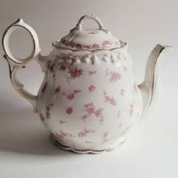 Vintage Crown Dorset Teapot Staffordshire England Pink Roses Gold Trim 7.25"H
