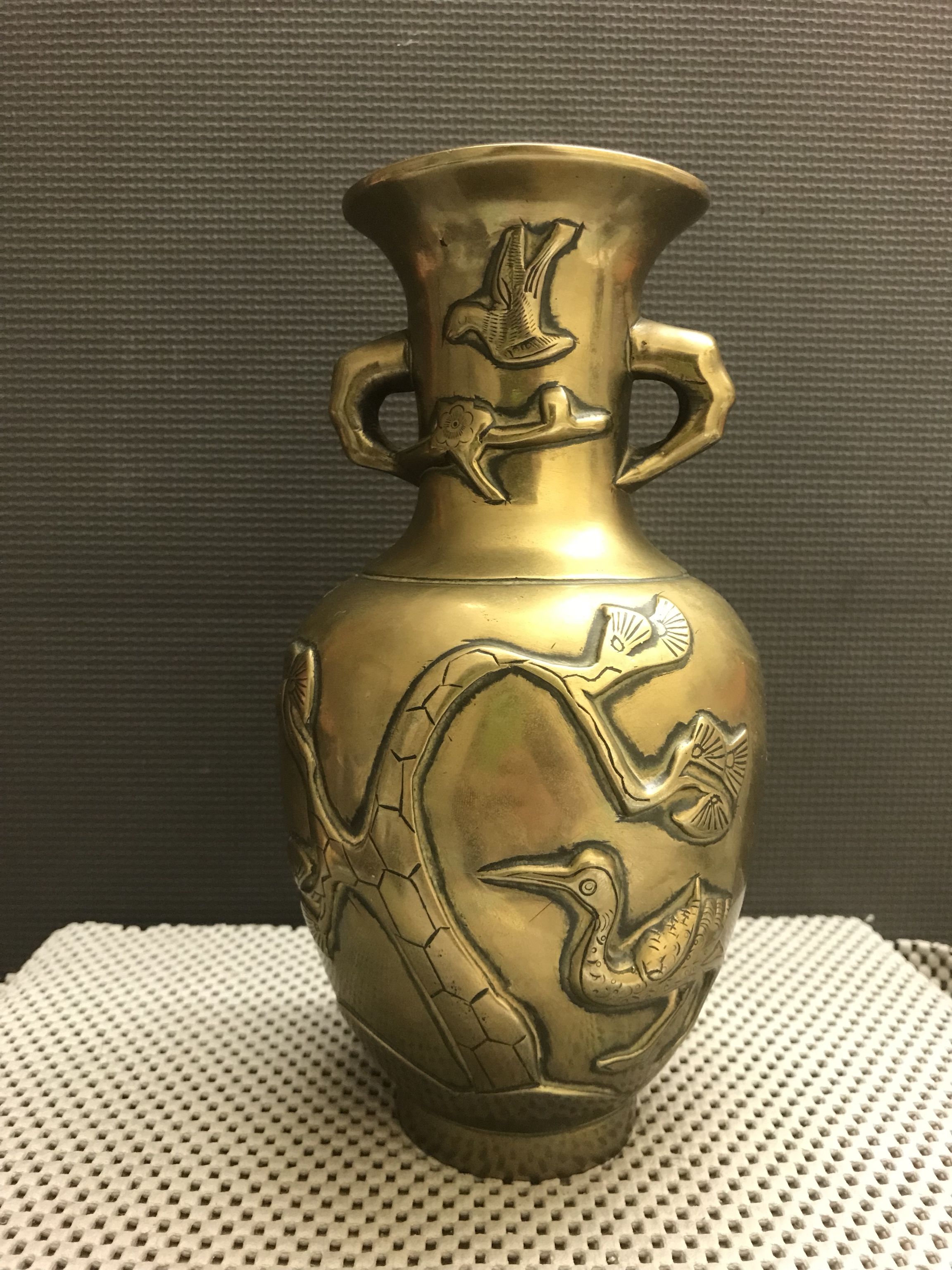 Antique Japanese Brass Vase Artist Signed