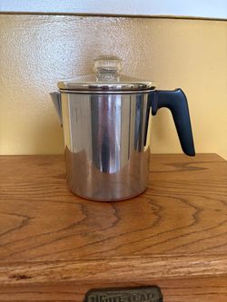 Vintage Revere Ware Copper Bottom Stainless Steel 6 Cup Percolator Coffee Pot.  B