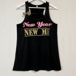 Ruffles With Love Women’s New Year New Me Sparkle Racerback Tank Black Size L