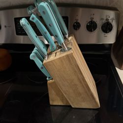 PIONEER WOMAN ACACIA KNIFE BLOCK WITH KNIVES