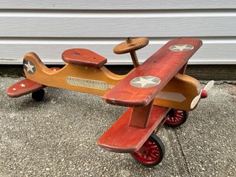 Vintage Wood Biplane Ride-On Push Toy