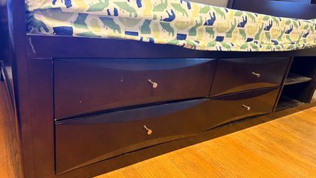 Dark Wood Bed Frame with Storage Drawers