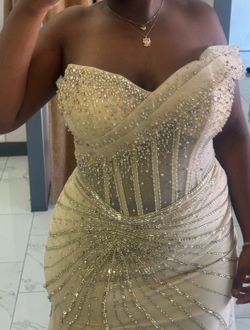 Champagne Beaded Rhinestone Corset Formal Gown – Size 16
