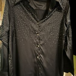 Glitter Sparkle Rhinestone Silk Shirts Clubwear 