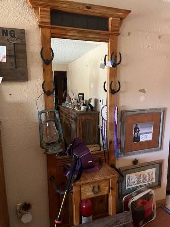 Western-style Tall Mirrored Entryway Hall Tree / Coat Rack