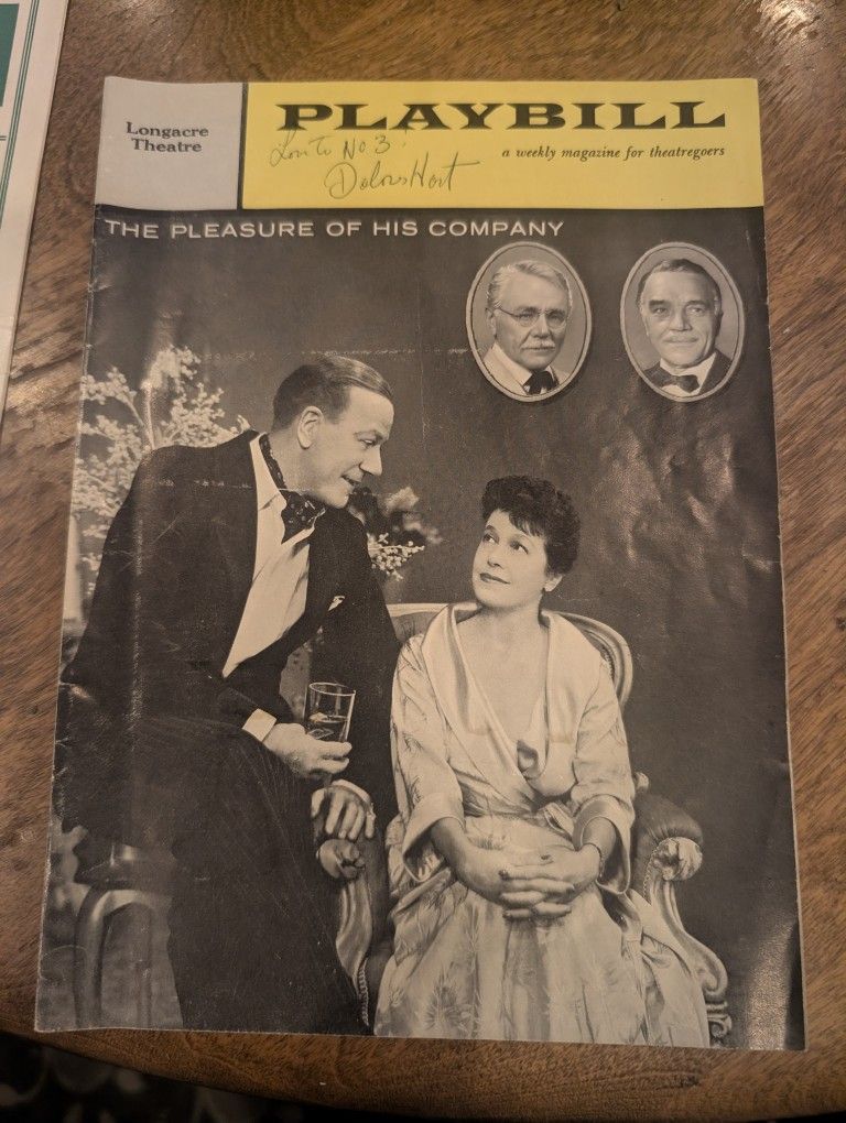 Autographed By Delores Hart 1959 Playbill Longacre Theatre Presents ' The Pleasure Of His Company" by Mr. Ritchard