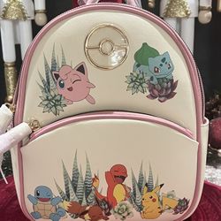 DISNEY POKEMON LOUNGEFLY BACKPACK! CREAM COLOR WITH PINK TRIM - BRAND  NEW WITH TAGS