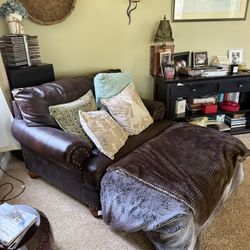 Brown Leather Armchair & Ottoman Set 
