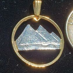 Pendant JEWELRY Egypt COIN necklace  2 PIASTRESS pyramids 