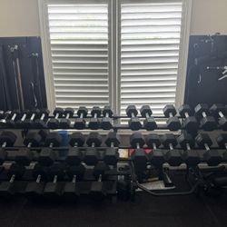5-100 LB DUMBBELL SET W/ RACKS