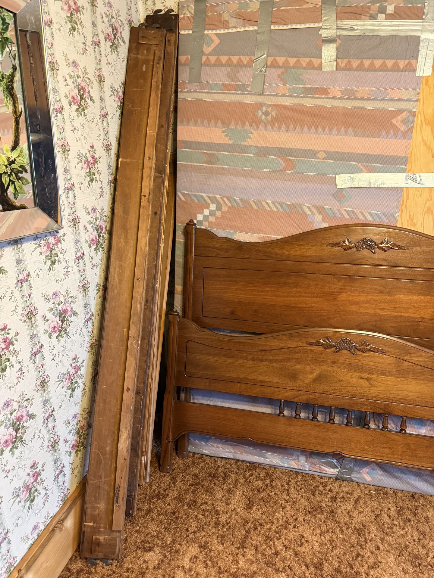Antique wood full bed frame