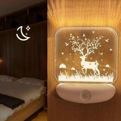 Romantic Love 3D Acrylic Motion Sensor Night Light Dusk to Dawn Rechargeable LED Light for Kids Stick-to-Anywhere Hallway Bathroom Bedside