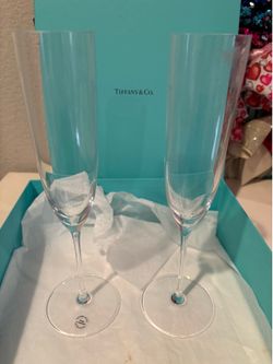 Tiffany and Co. wine flute, glasses set of two with box Tiffany and Co. wine flute glasses set instead of two with box