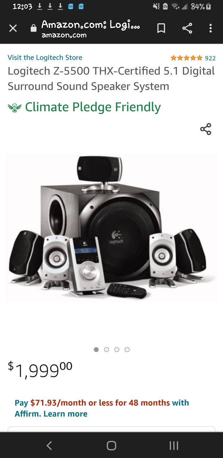 Top Of The Line Logitech 6.1 Surround Speakers System