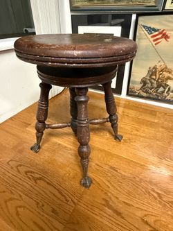 Antique, Victorian, claw and ball foot swivel piano stool circa 1900