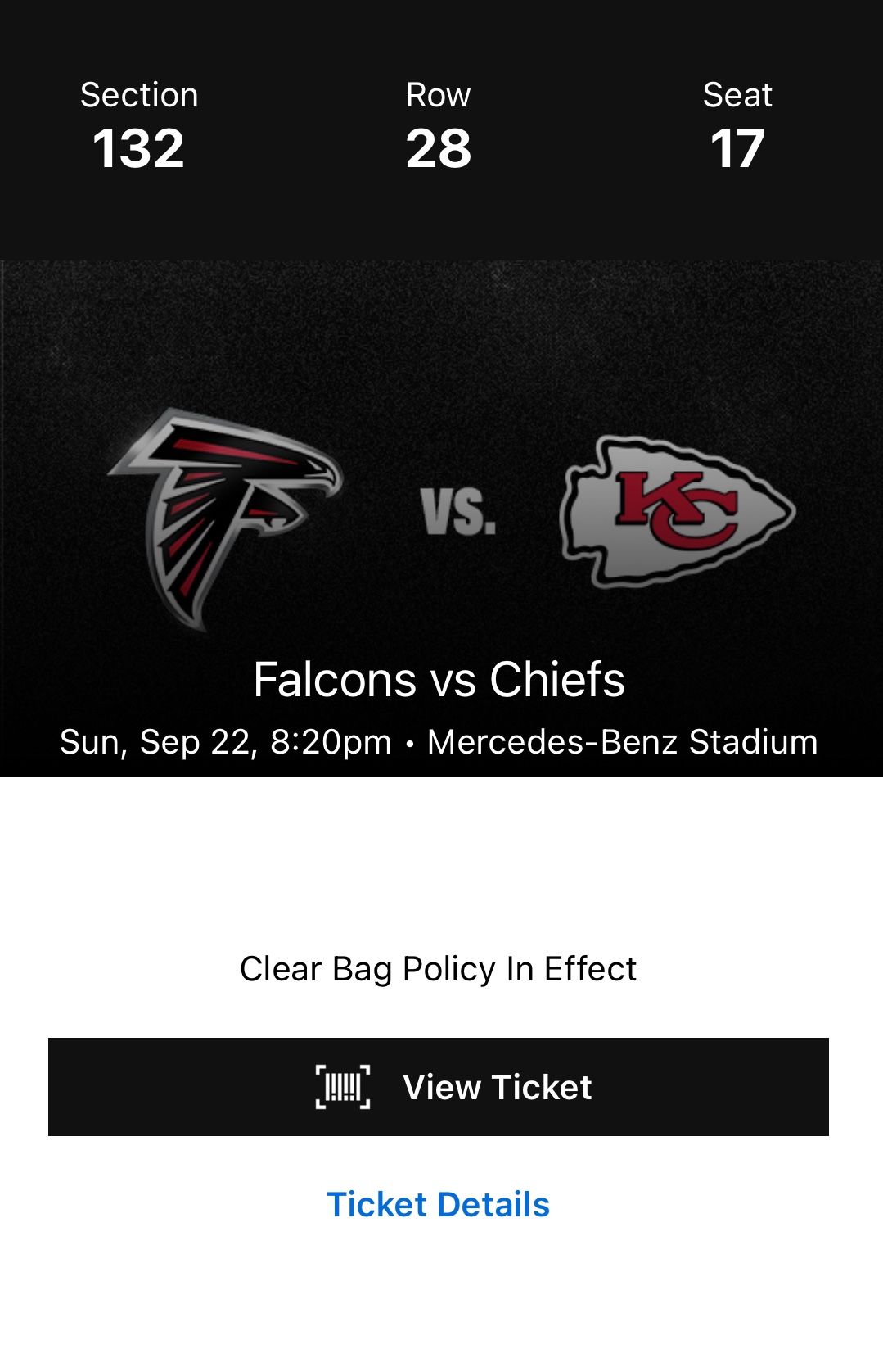 Falcons/Chiefs - Lower Level Seats