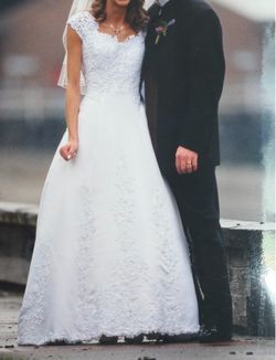 Vintage 1998 A-LINE SATIN WEDDING DRESS/BRIDAL GOWN 90s Size 6-8