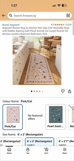 Rugcomf Runner Rug for Kitchen Non Slip 2'x6' Washable Rugs with Rubber Backing Soft Floral Animal Cat Carpet Runner for Kitchen Laundry Bedroom Bathr