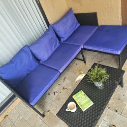 Blue & Black PATIO SECTIONAL & TABLE SET / Juego De Patio Sofa Y Mesa 🔥🔥