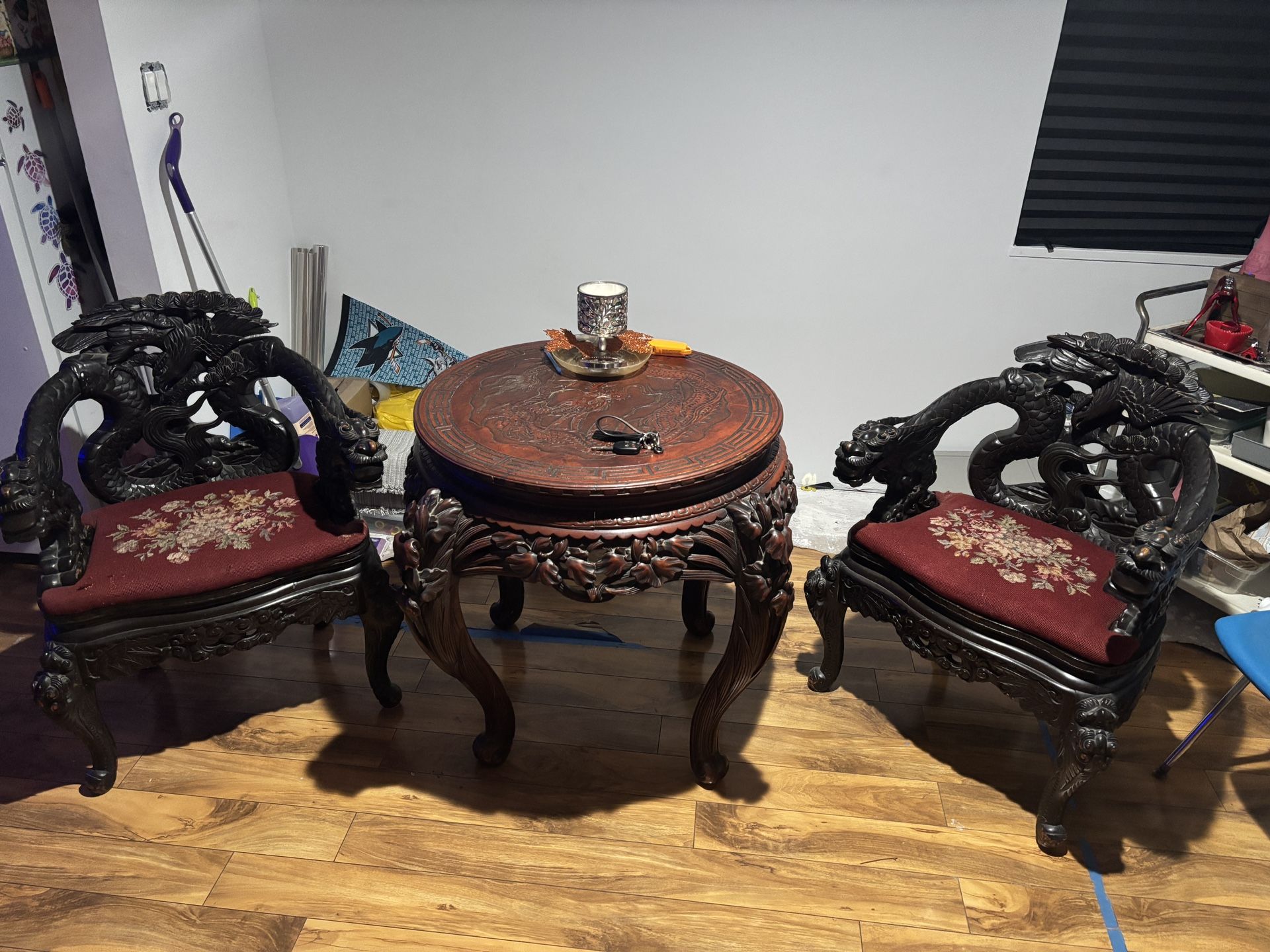 Antique Japanese Dragon Table & Chairs 