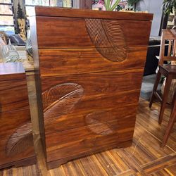 Solid Mahogany Hi - Chest With Carved Leaf Design