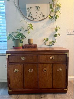Vintage Wood Sideboard with Brass Hardware