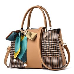 Houndstooth Tote Bag with Crossbody Strap