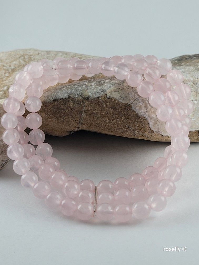 ⛔️RESERVED⛔️925 Fancy Sterling Silver and Natural Rose Quartz Beaded 3-Row Stretch Bracelet!/ Pulsera de Plata y Cuarzos Naturales! 👌🎁ya