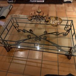 Coffee Table, Glass & wrought Iron