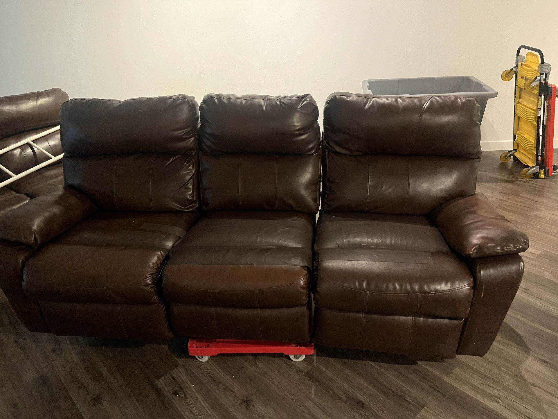 Real Leather Couch With 2 Recliners 