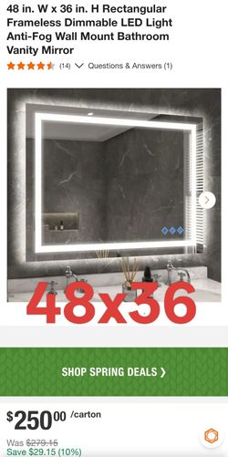 48 in. W x 36 in. H Rectangular Frameless Dimmable LED Light Anti-Fog Wall Mount Bathroom Vanity Mirror