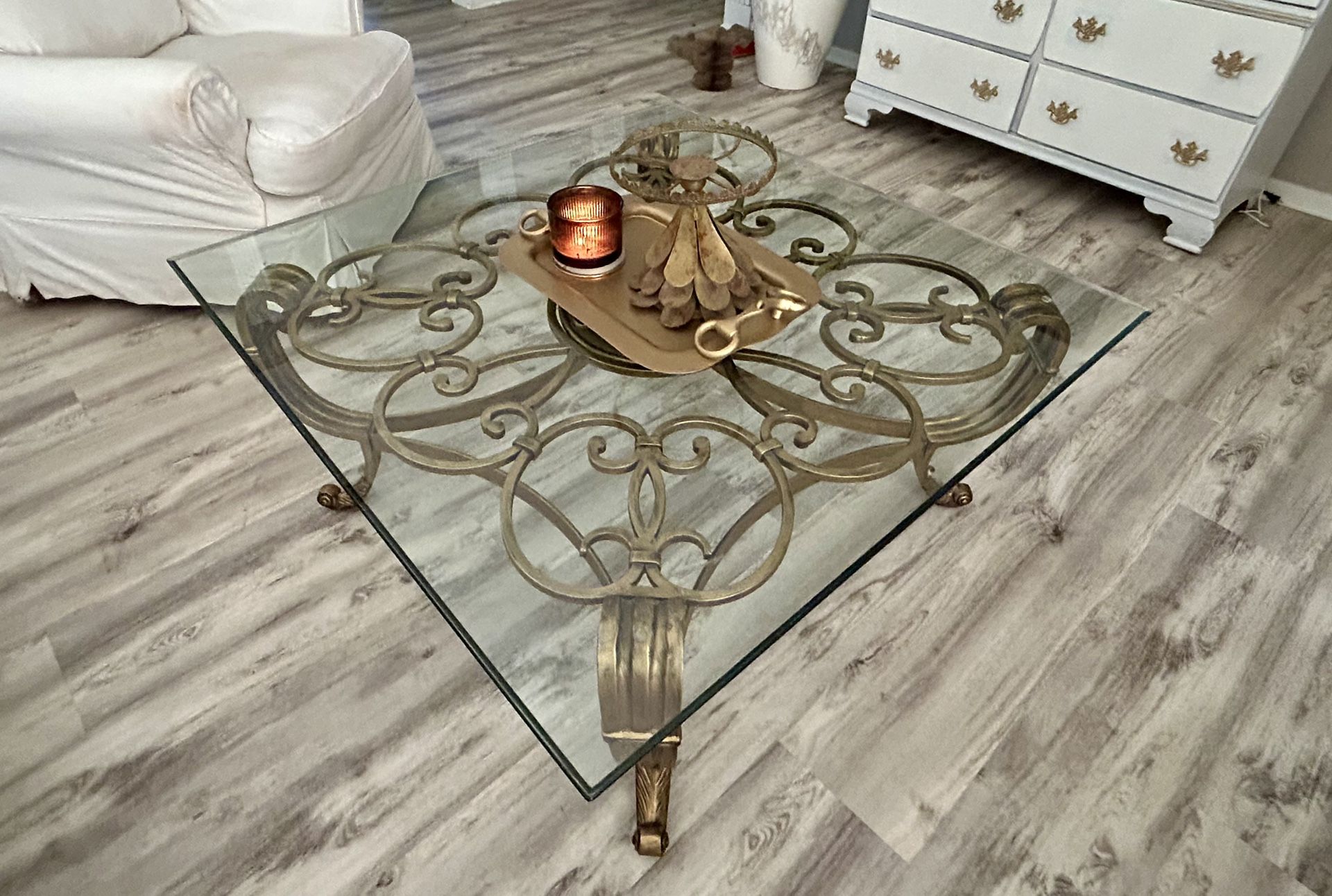 GLASS AND IRON COFFEE TABLE