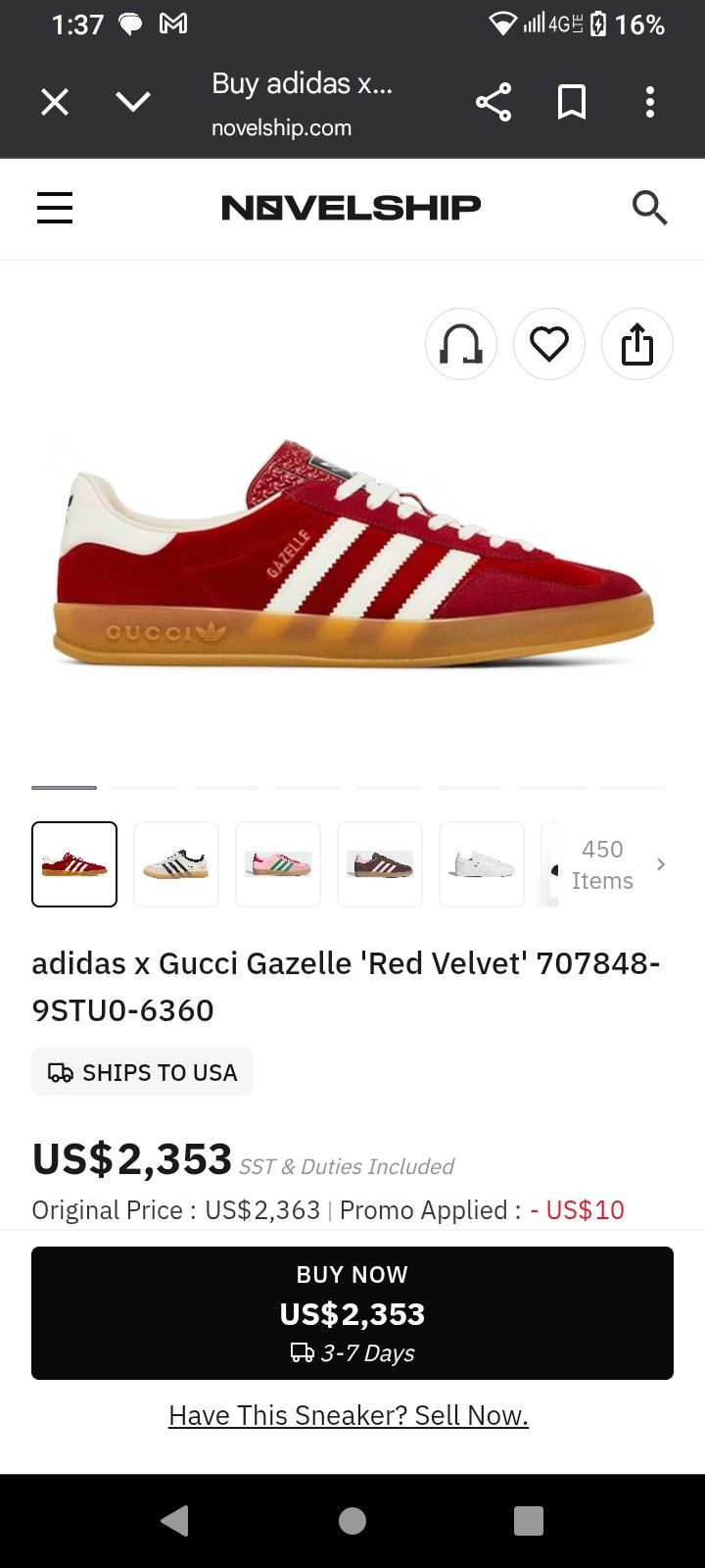 Addidas  Gucci Gazzelle Shoes