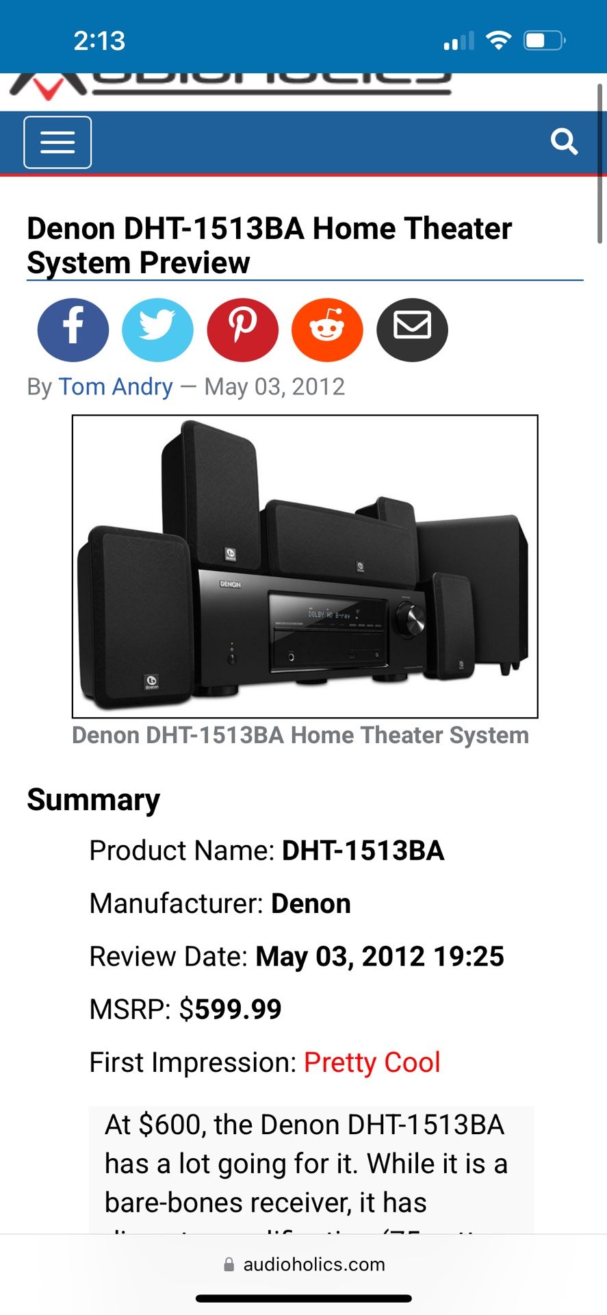 Denon Receiver With Boston Speakers