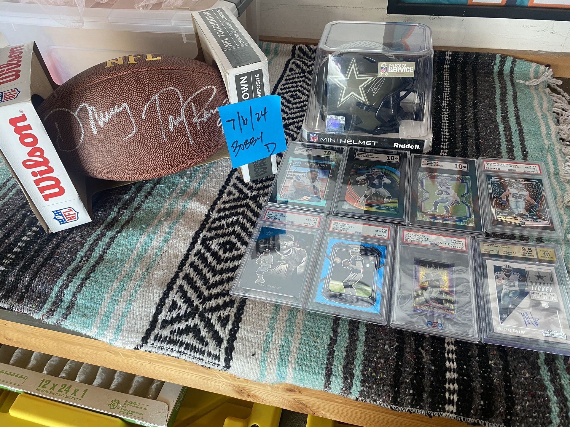 Dallas Cowboys Slabs x8, Signed Football And Mini Helmet