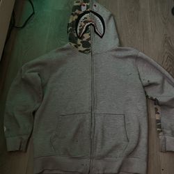 Bathing Ape Shark Full Zip Hoodie Grey/green Camo Hoodie