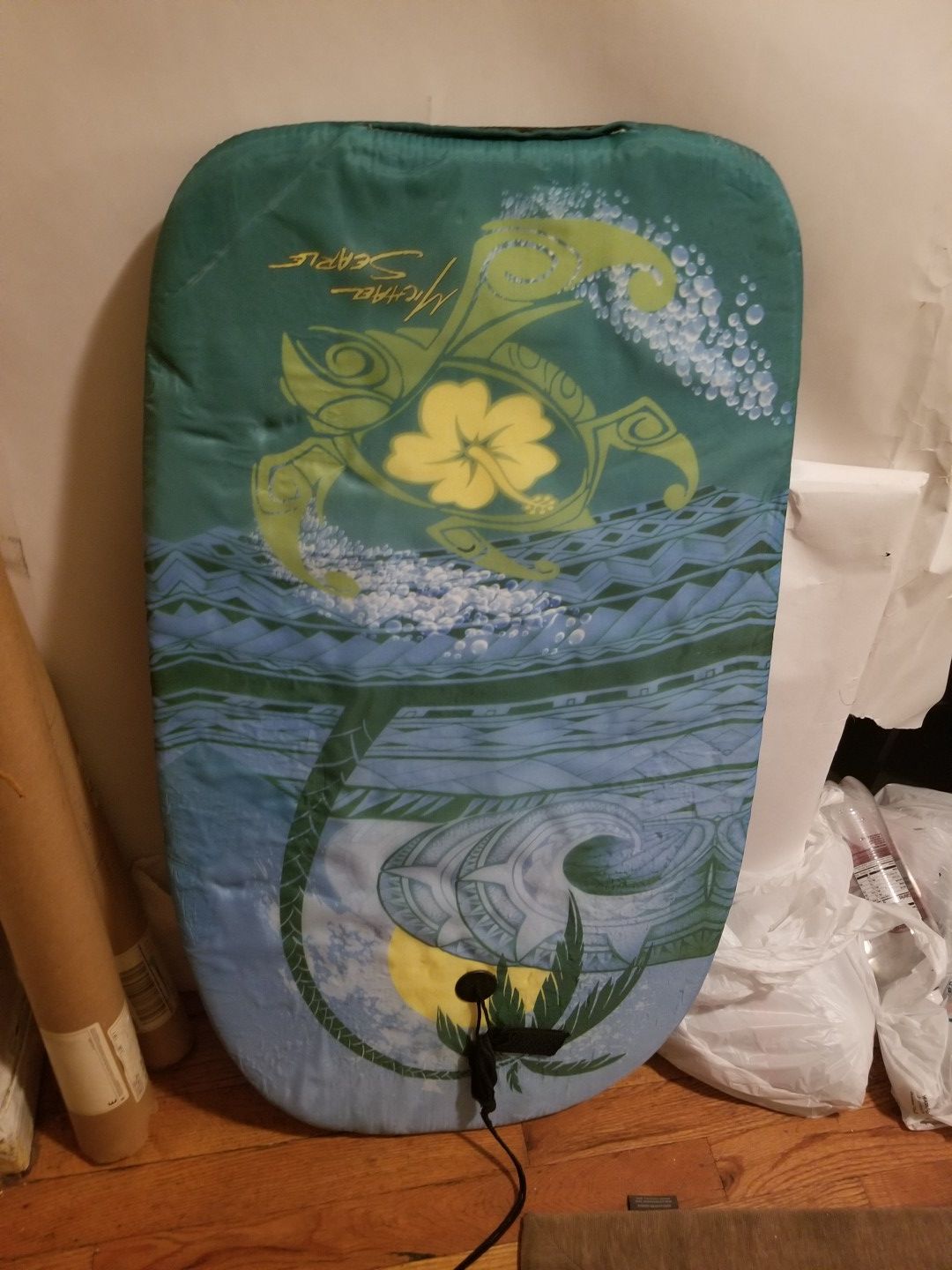 2 Boogie boards great for beach or pool 1 yellow 42x21, 1 blue 32x21