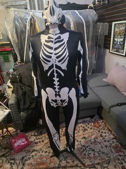Adult skeleton onesie with hood mask