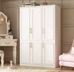2-Combination White Wood 47.4 in. W 6-Door Big Armoires with 2 Hanging Rods, Storage Shelves 74.8 in. H x 19.3 in. D