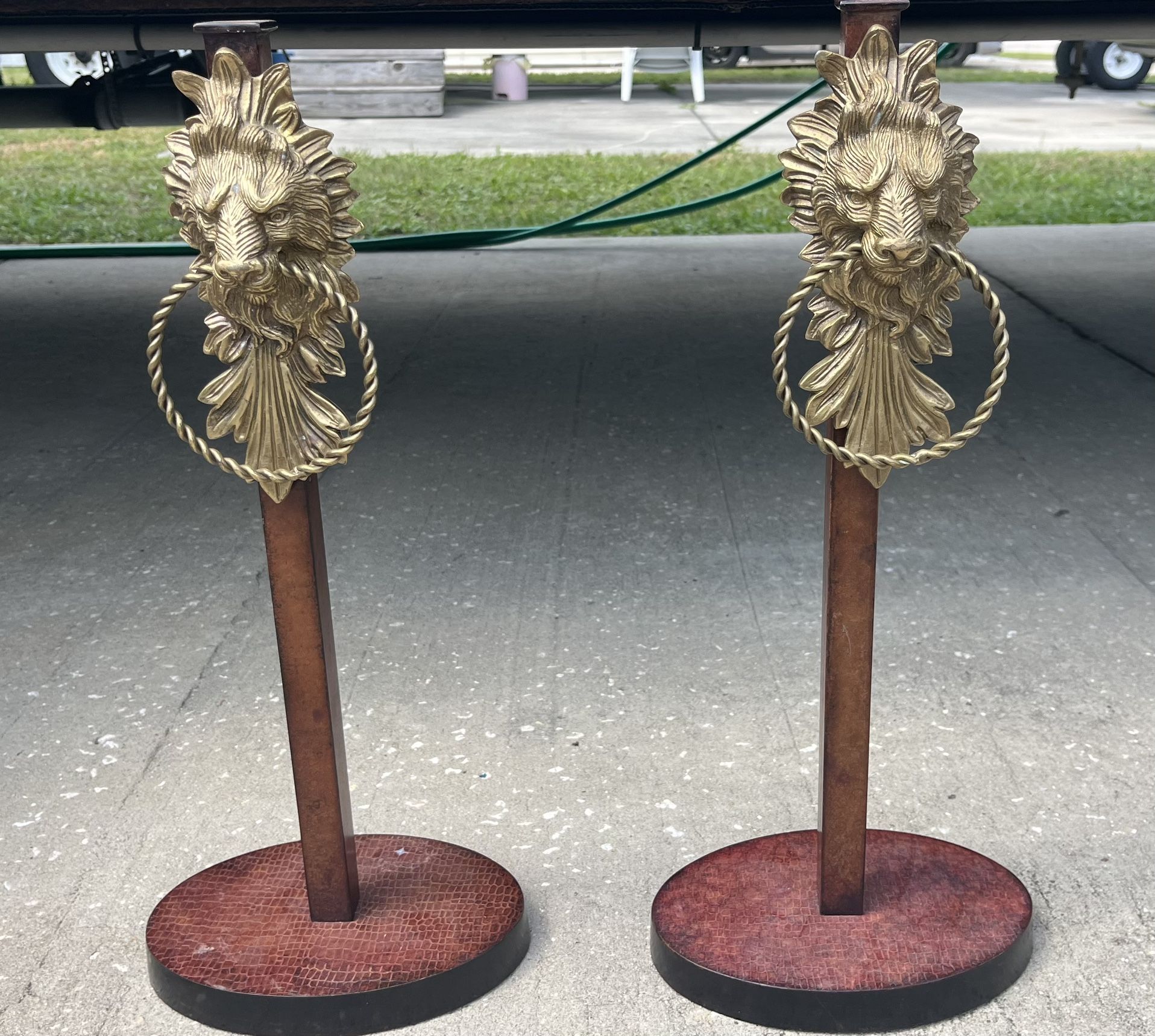 Pair Of Brass Lion Head Towel Holder Or Home Decor 21" Height