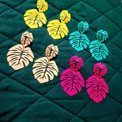 Tropical Leaves Multi-Colored Earrings 4-Pairs/Set