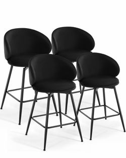 26" Counter Height Swivel Bar Stools with Back, Set of 4, Modern Velvet Upholstered Kitchen Barstools, Bar Chair Island Stools for Kitchen Counter, Si